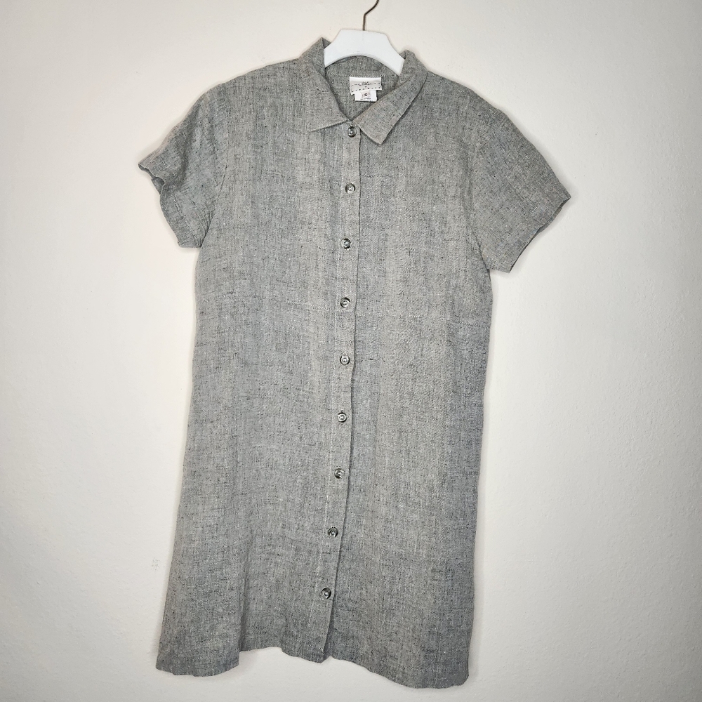 Hot Cotton by Marc Ware Womens Small Gray Linen Blend Button Dress